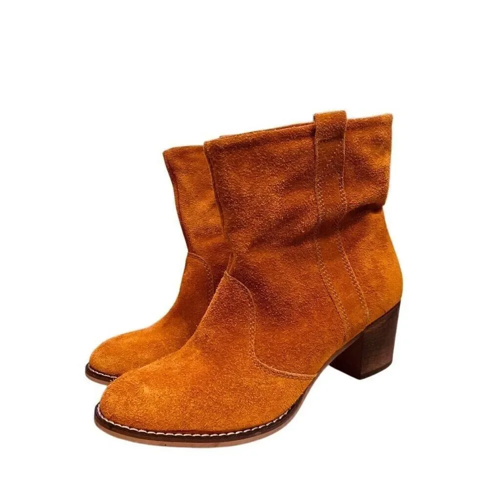 SUNDANCE Suede Leather Ankle Boots 41 US 10 Burnt Orange Lavorazione Artigiana